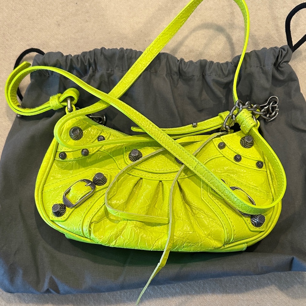 Authentic Balenciaga Le Cagole Chain Shoulder Bag XS/Mini Fluo Yello - Picture 6 of 7